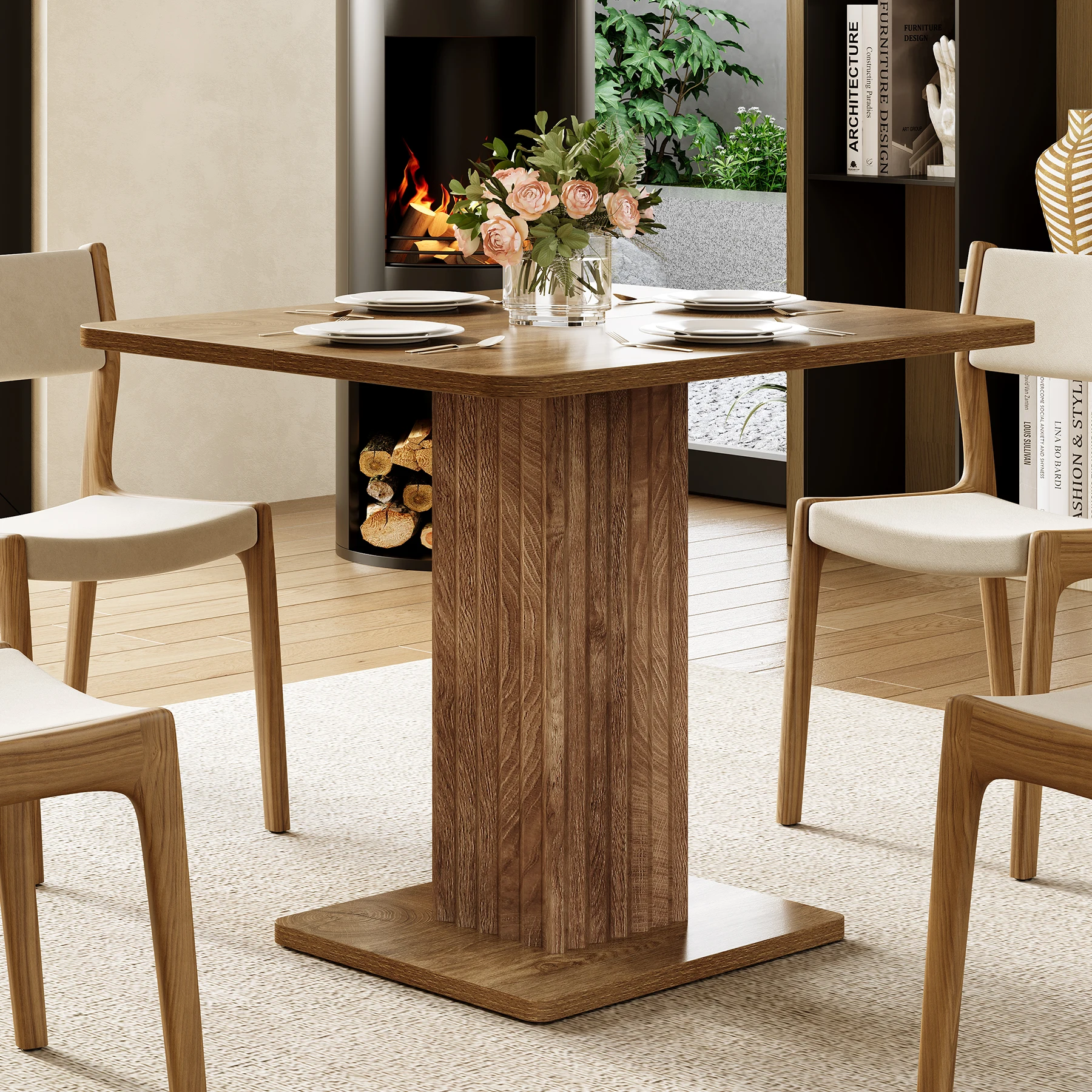 Tribesigns Dining Table for 4, 90 cm x 80 cm x 75 cm Small Kitchen Table with Sturdy Base, Farmhouse Dinner Table for Dining Room, Living Room, Kitchen, Brown