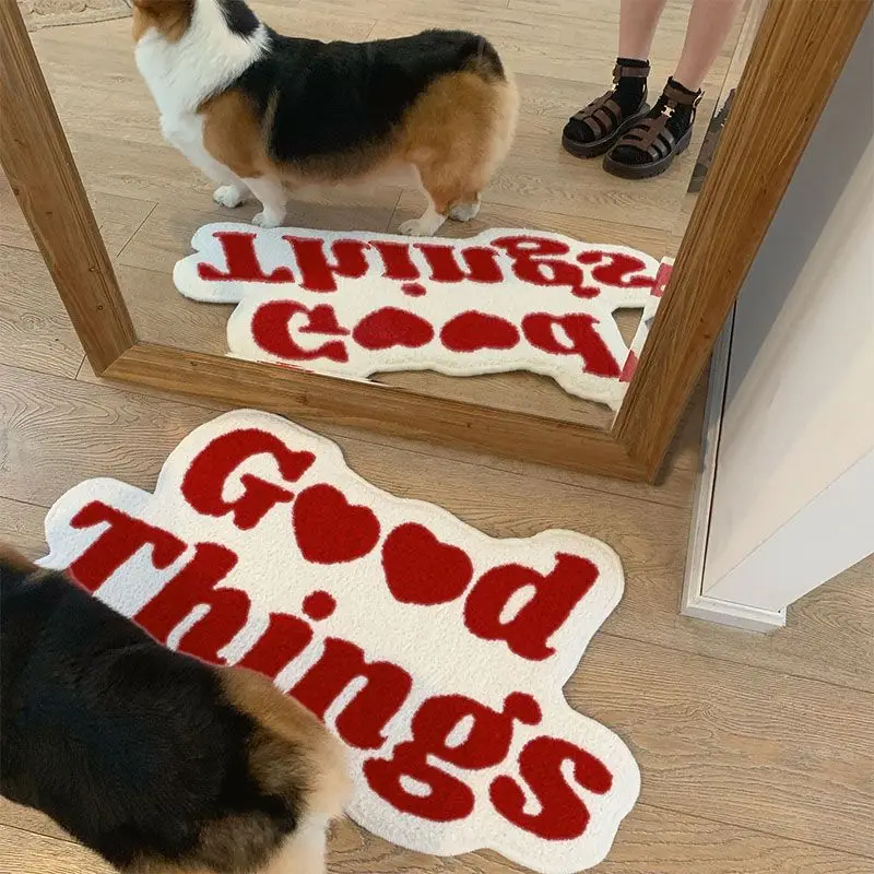 Ins Style Letter Bathroom Door Mat Absorbent Non-slip Floor Mat Girl Bedroom Imitation Cashmere Decoration Renovation Carpet