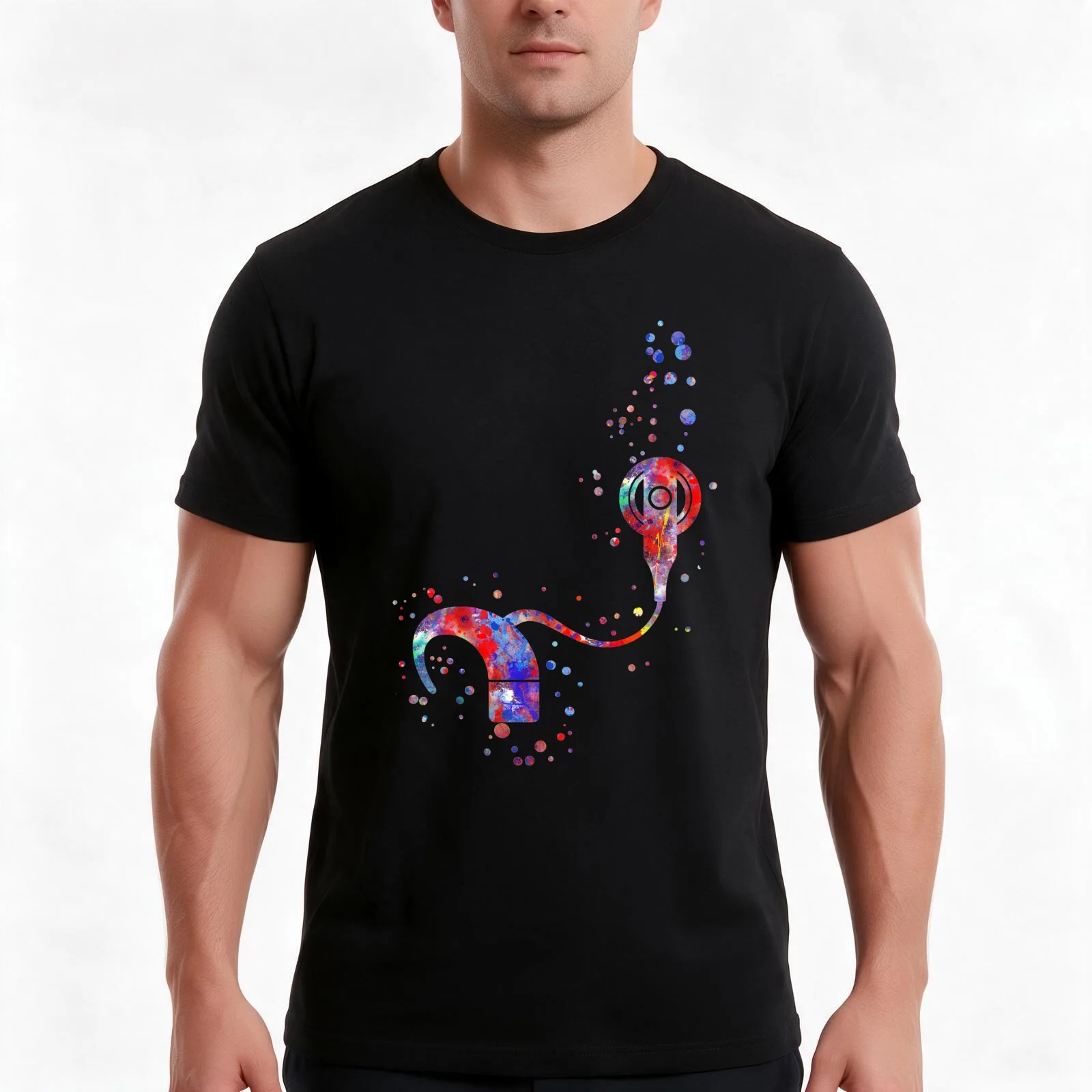 Cochlear implant T-Shirt, Summer Casual Cotton Tee, Oversized Streetwear Tops, Vintage Graphic Print, Loose Fit Short Sleeve