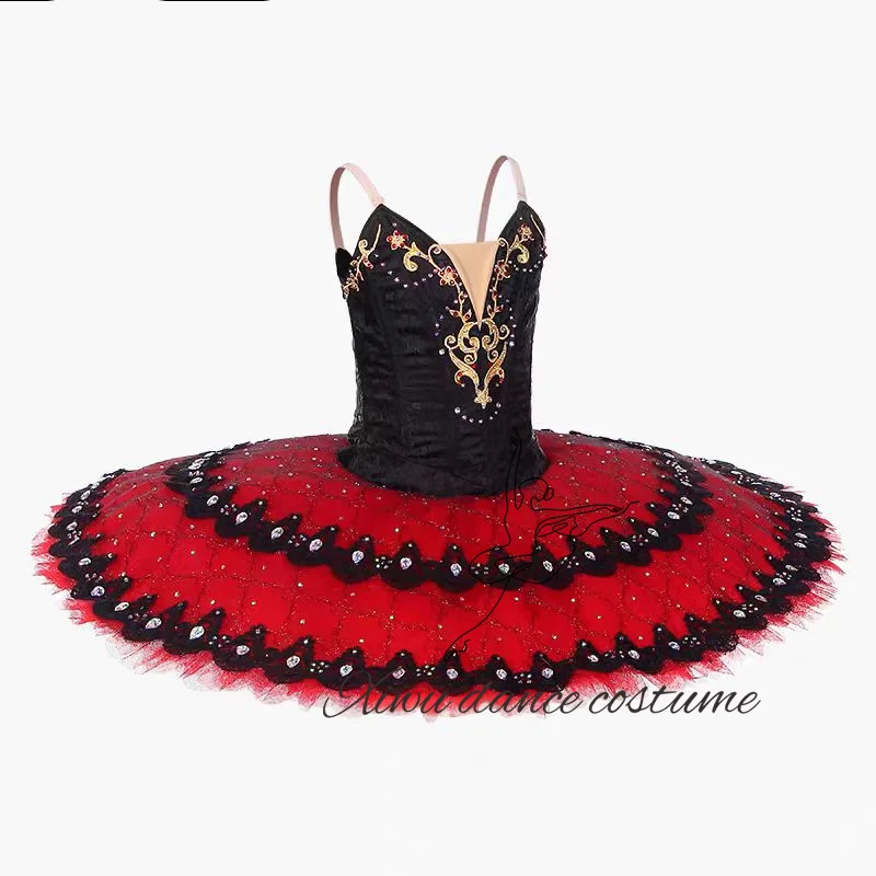 فستان Don Quixote Esmerada ذو أداء الباليه المتنوع من فستان توتو ذو اللون الأسود والأحمر