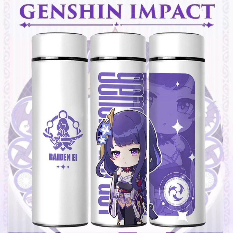 Genshin Impact Thermo Bottle Stainless Steel Temperature Display Insulated Water Coffee Cup Cute Anime Beelzebul Vacuum Flask