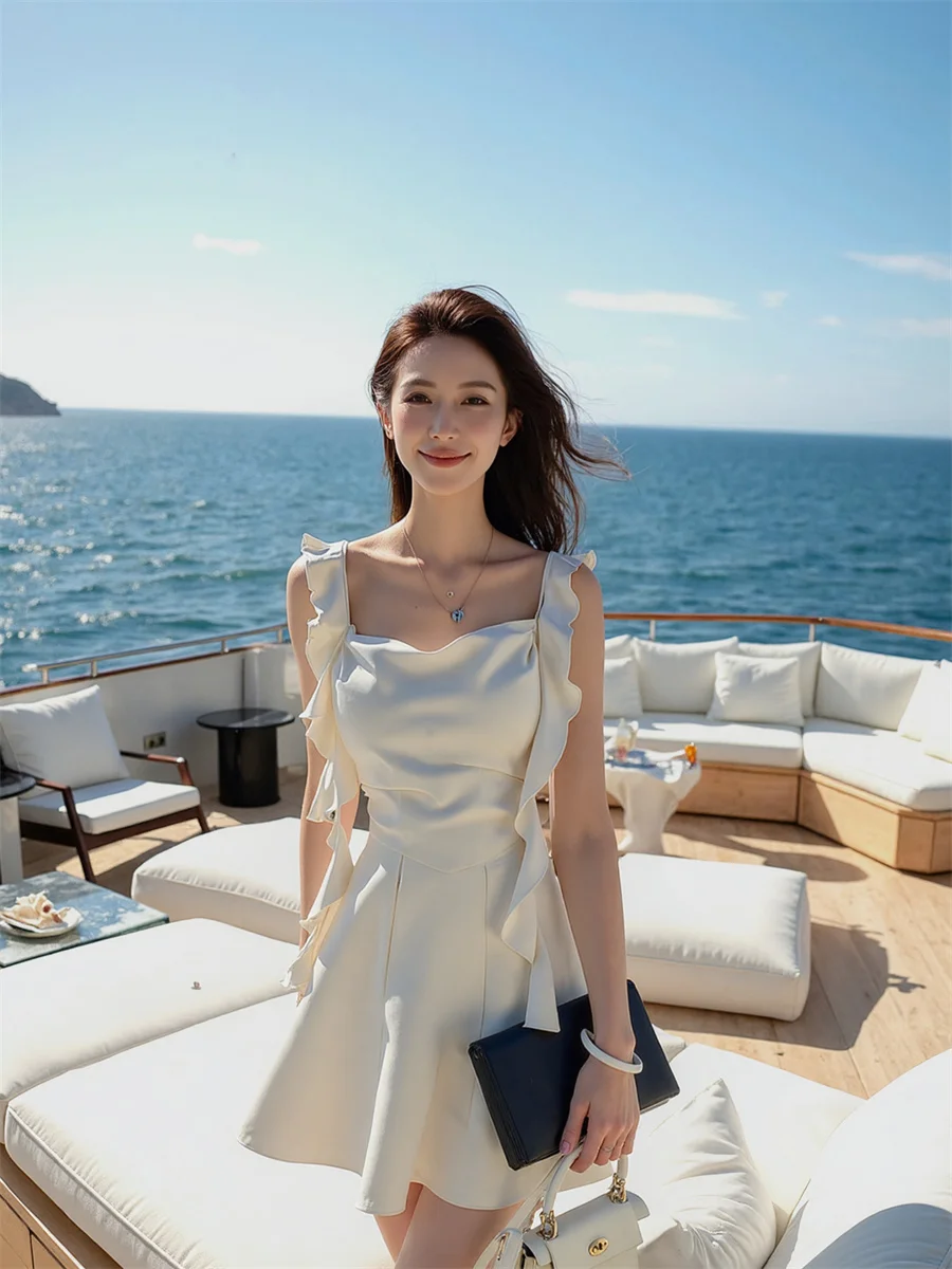 Vestido de mujer elegante para fiesta, estilo princesa fruncido, abertura lateral, abertura alta, corte recortado, agujeros calados, Sexy