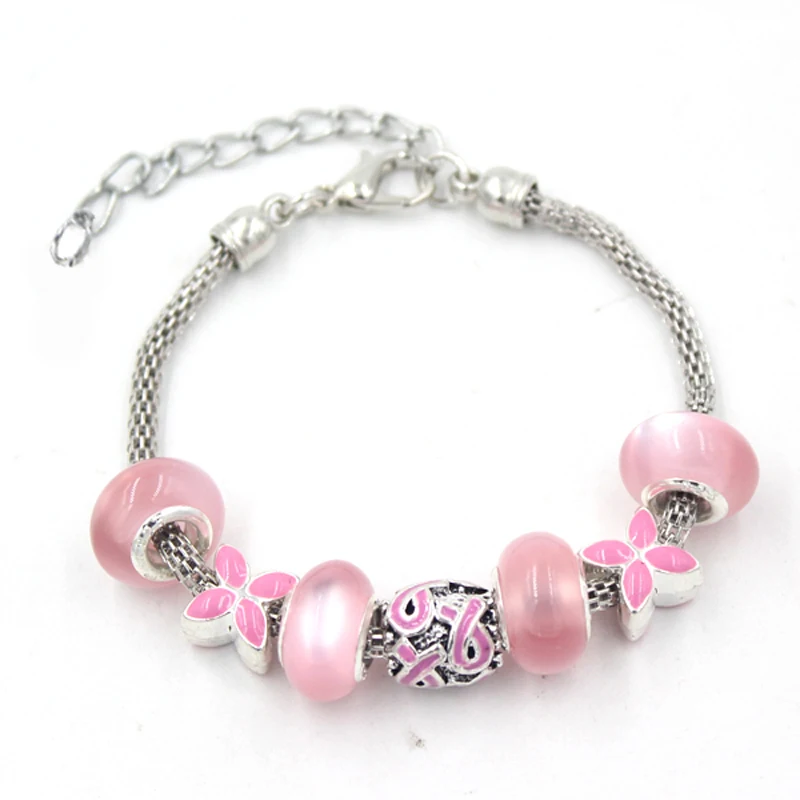 New Arrival Breast Cancer Awareness Bracelet Heart Angel Pink Ribbon European Bead Bracelets For Women Jewelry Bijoux Pulsera