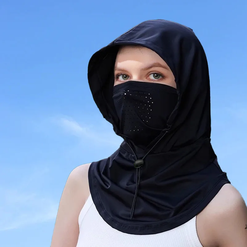 قناع وجه من الحرير الجليدي، قناع وجه كامل، غطاء لركوب الدراجات في الصيف في الهواء الطلق، قبعة حماية للرأس والرقبة، قبعة جيني للوجه، قبعة الشمس #4