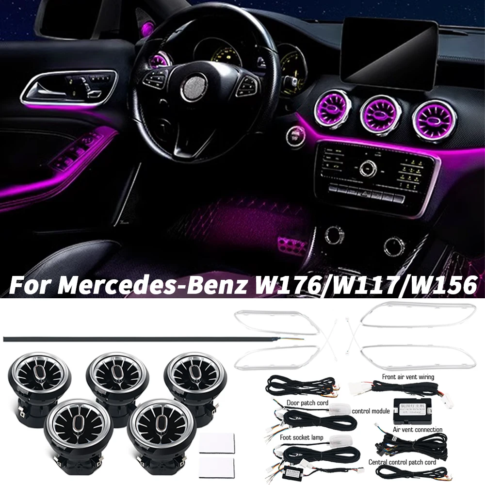 For Benz W176 W117 W156 A CLA GLA 12/64 Colors Ambient Lights Turbine Air Vent Lamps Dashboard Door Lighting Kit Car/App Control