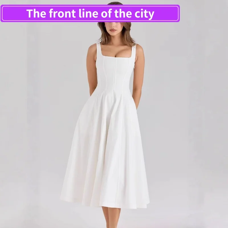 

Slimming Sexy Long Dr Low Cut High Waist A-Line Skirt Slit Print Casual Summer Dr Sweet And Spicy Sle Zipper Closure