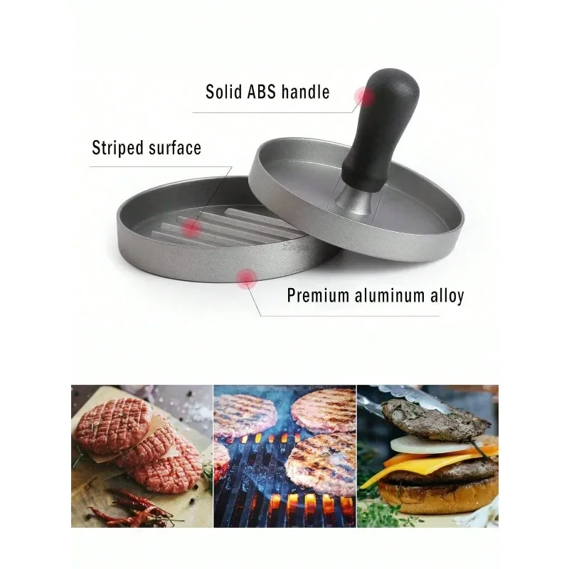 Burger Patty Press, Aluminum Alloy Manual Burger Maker with Filling Tool, Black Handle, Hamburger Mold for Breakfast Pancake view 2
