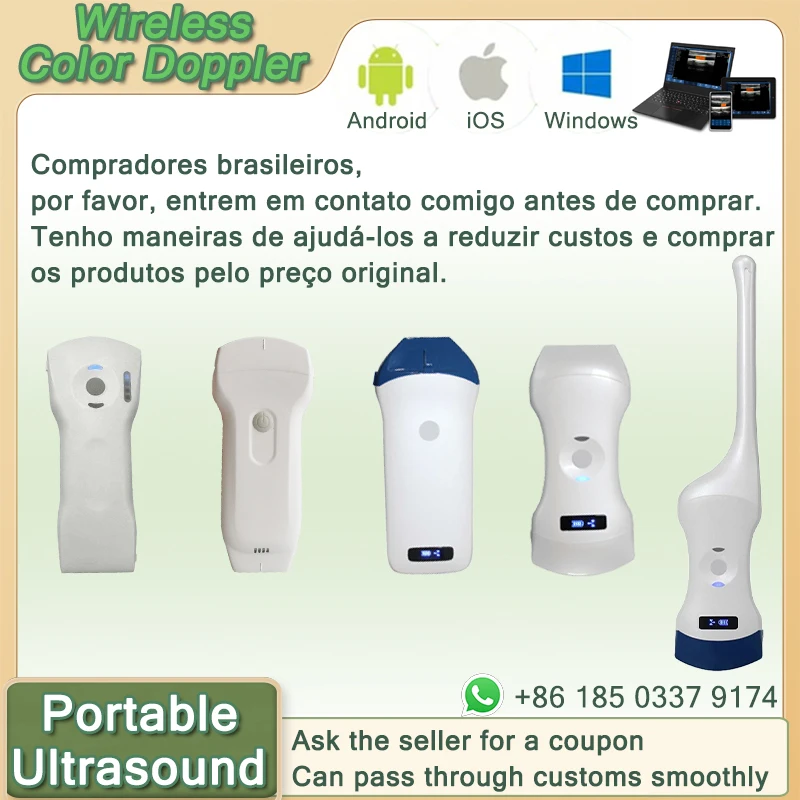 Sonda de Ultrassom Portátil Sem Fio com Scanner WIFI, Doppler Colorido, Compatível com iOS, Android e Windows