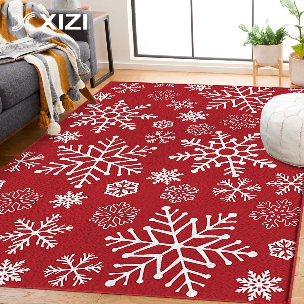 Merry Christmas Snowflakes Red Luxury Large Area Rug Living Room Bedroom Kitchen Bathroom Xmas Carpet Home Decoration Doorma