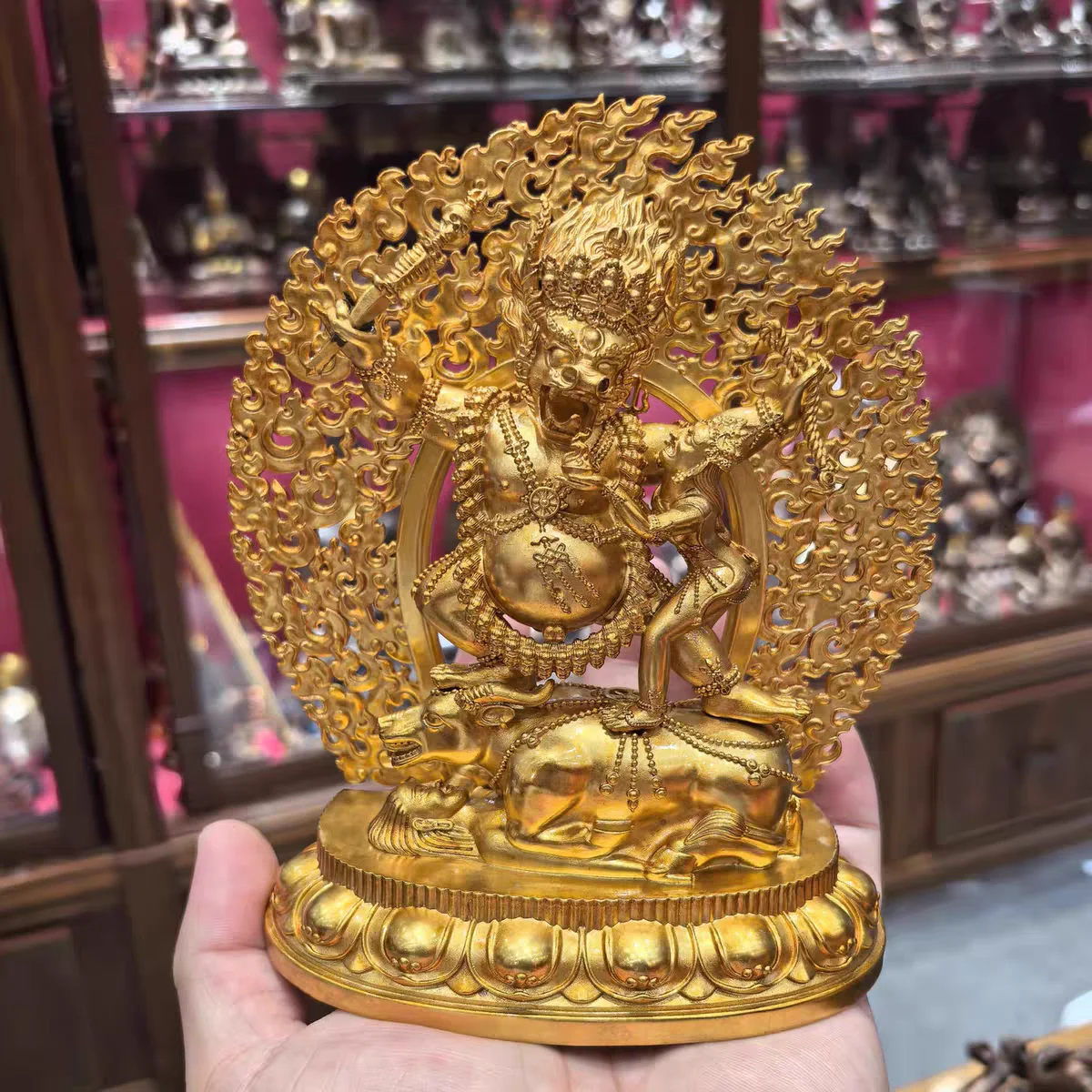 Yamantaka Dharma Protector/Chogyal/Yama Dharmaraja/15cm/gold copper/Buddha Statue