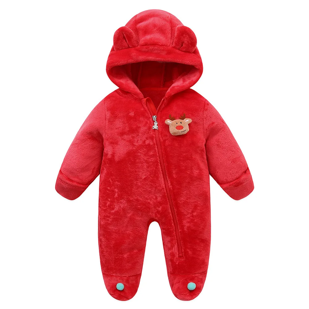 Newborn Baby Autumn Winter Soft Flannel Xmas Romper Toddler Cute Christmas Hooded Zipper Warm One-piece Rompers Infant Playsuit