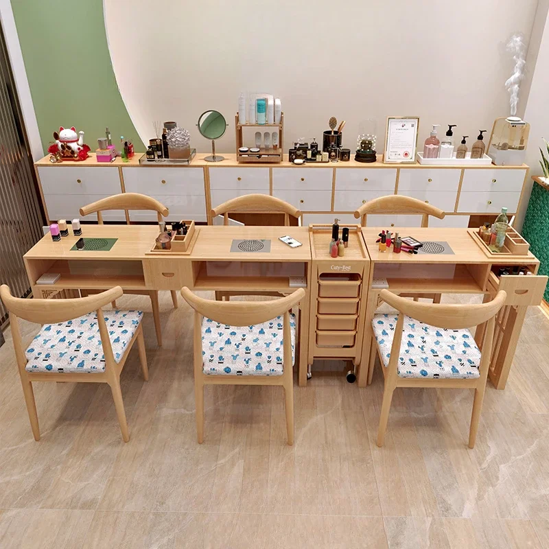 Speciality Wooden Nail Desk Japanese Design Nordic Vanity Manicure Table Retro Minimalist Mesa Manicura Salon Furniture