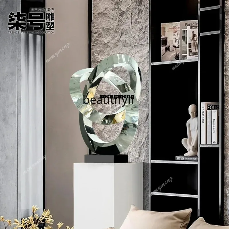 

Living room large floor-to-ceiling ornaments modern light luxury hotel, metal decoration stainless steel sculpture craftsN