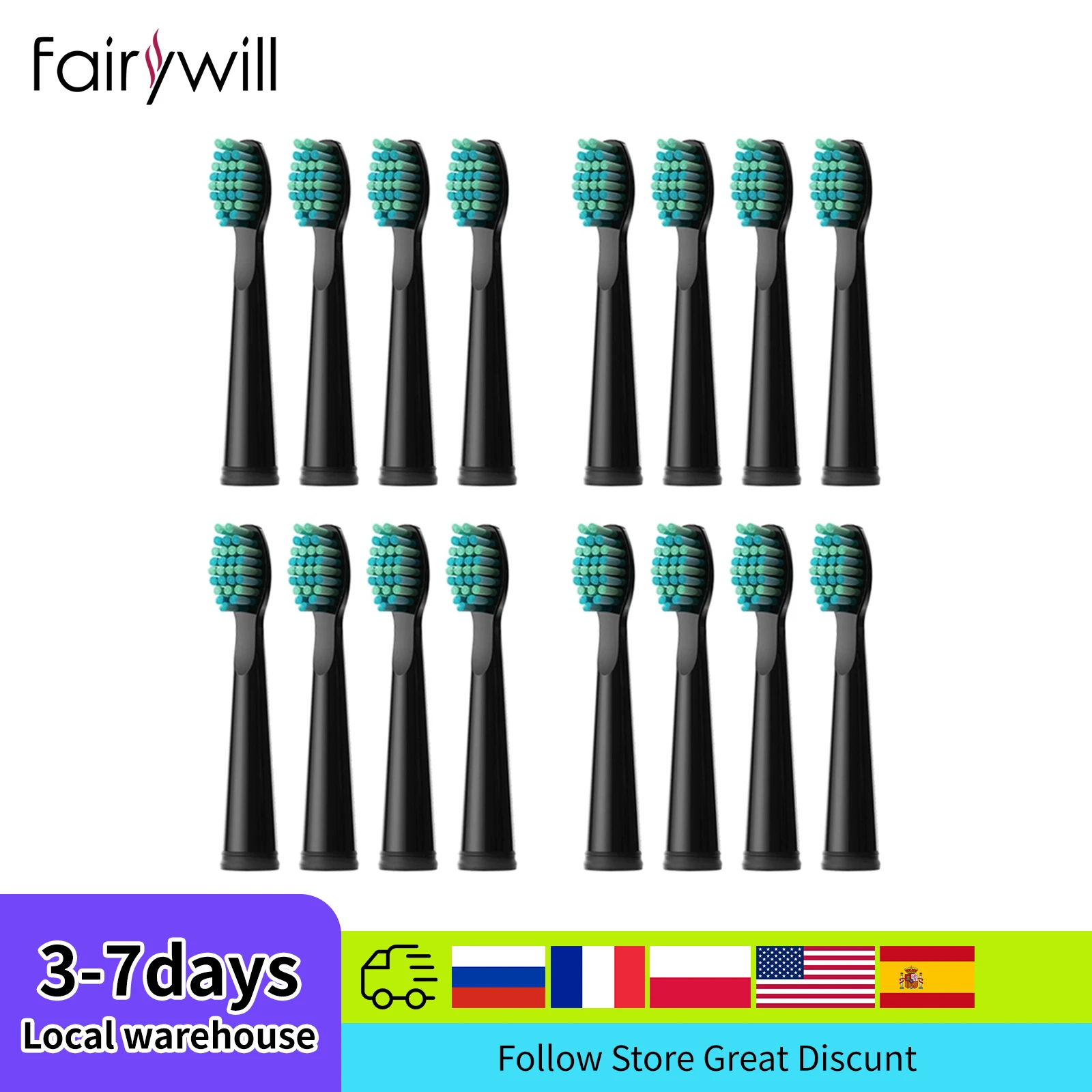 Fairywill Toothbrushes Replacement Heads 4pcs 8 pcs 16 pcs Electric Toothbrush Sets for FW-507 FW-508 FW-917 Head Toothbrush