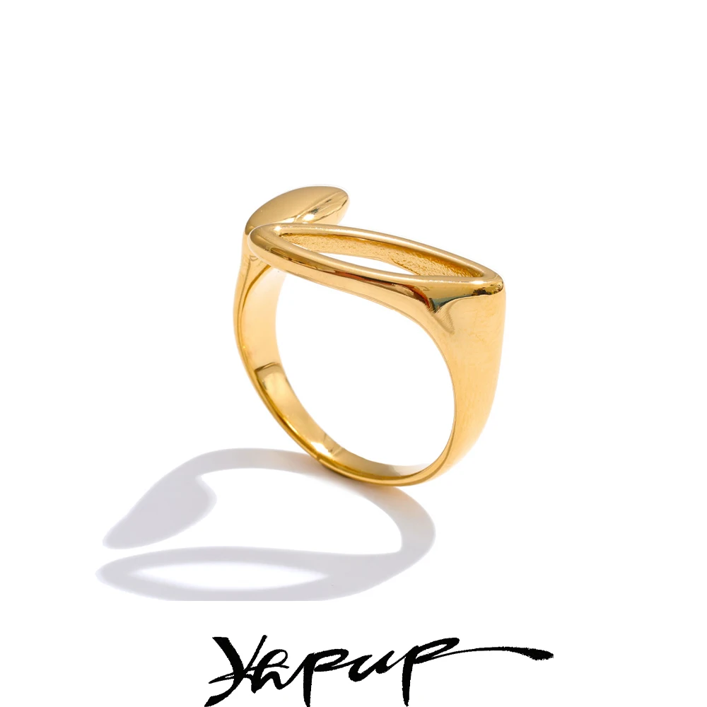 Yhpup Distinctive Stainless Steel Metal Geometric Hollow Ring Minimalist Arrivals Summer Daily Wear Jewelry for Women