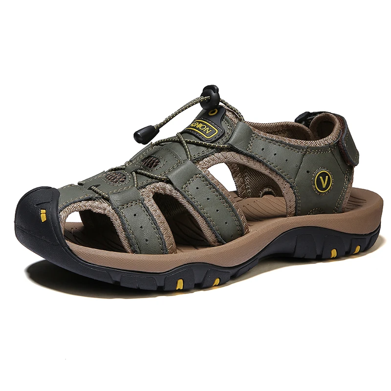 

Outdoor Leather Sandals for Men Closed Toe Sports Sandal Summer Wading Shoes Hollow Out Breathable Walking Shoes Beach Shoes