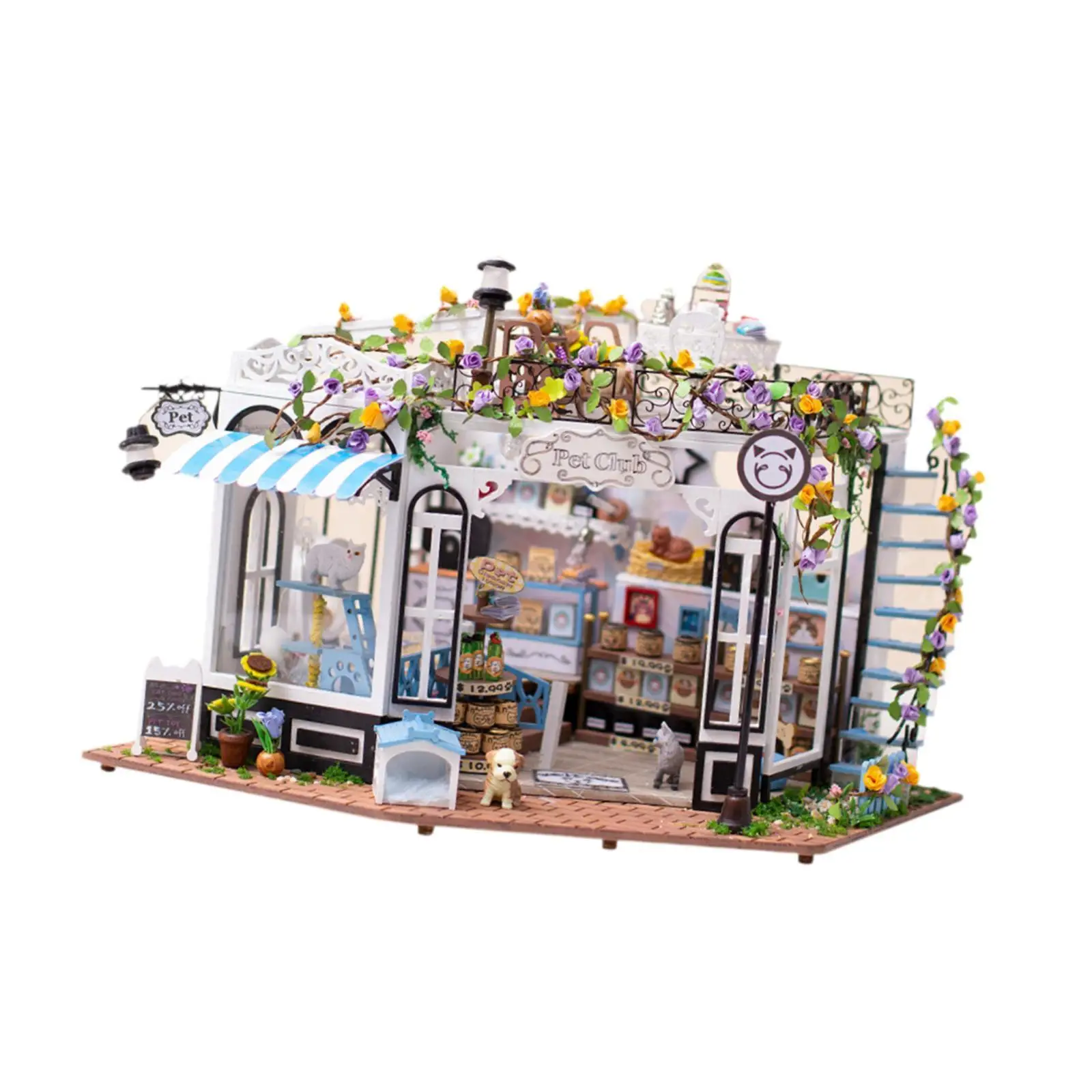 DIY Drewniany miniaturowy domek dla lalek Klub dla zwierząt z meblami Mały domek dla dorosłych