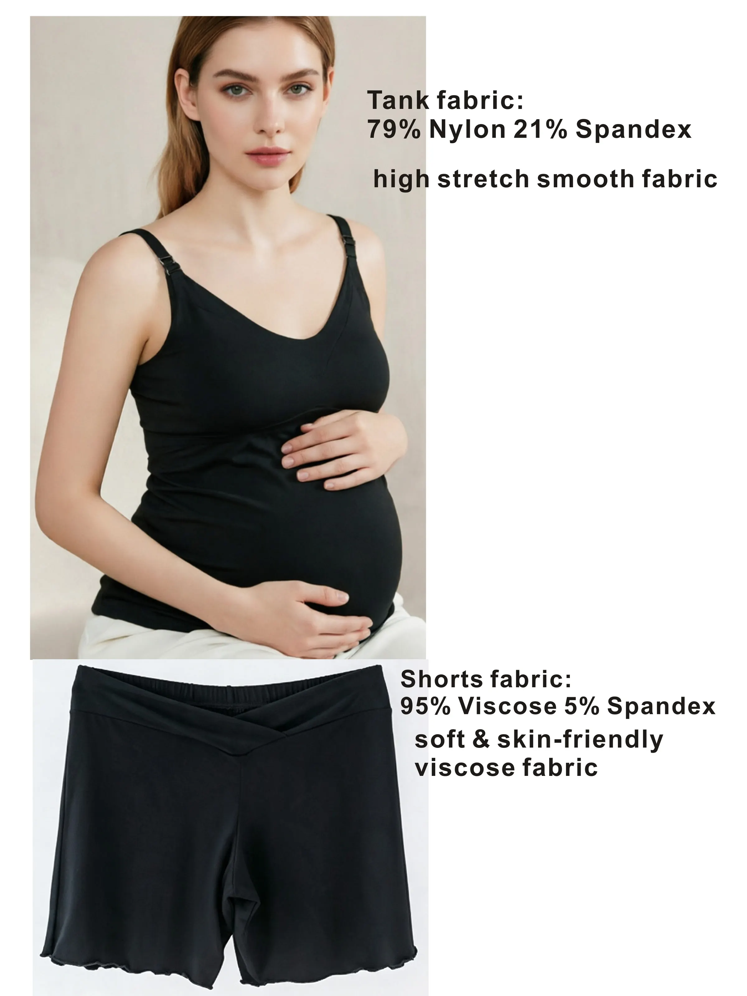2Pcs Maternity Nursing Tank Top Shorts Set Removable Pads Built‑in Bra Low Waist Pregnancy Sleepwear Breastfeeding Loungewear
