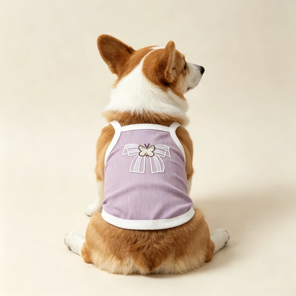 Summer single piece three-dimensional bow striped pet vest, lightweight and comfortable daily pet clothing, soft and breathable