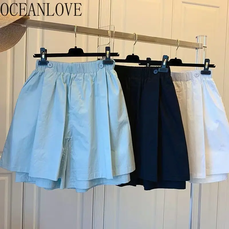 

OCEANLOVE Women Shorts Solid Elastic Waist Spring Summer Double Layered Mujer Korean Fashion Wide Leg Pantalones Cortos