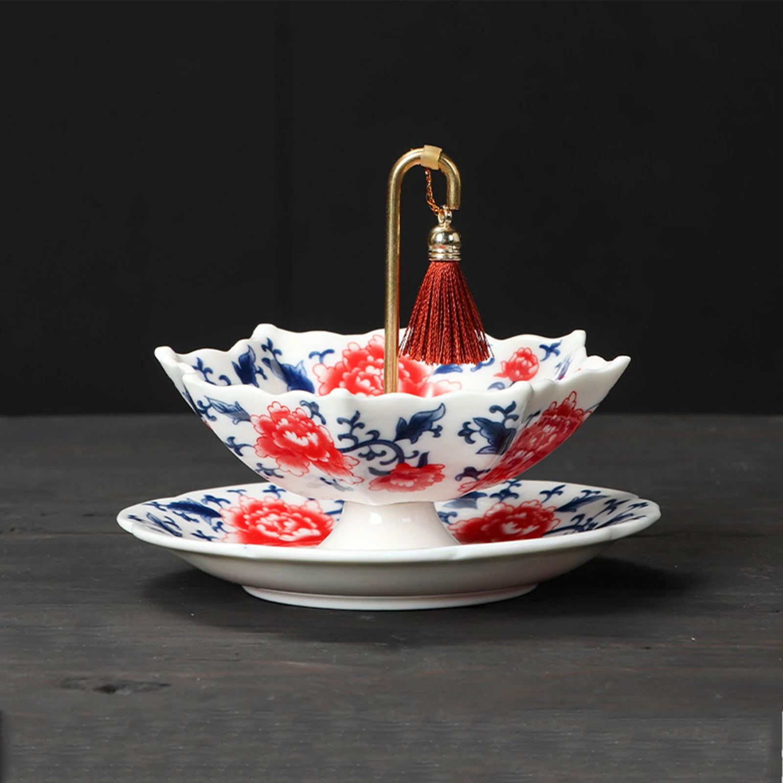 Umbrella Tea Infuser with Matching Base Loose Leaf Filter Chinese Blue & White Traditional Oriental Kung Fu for Brewing