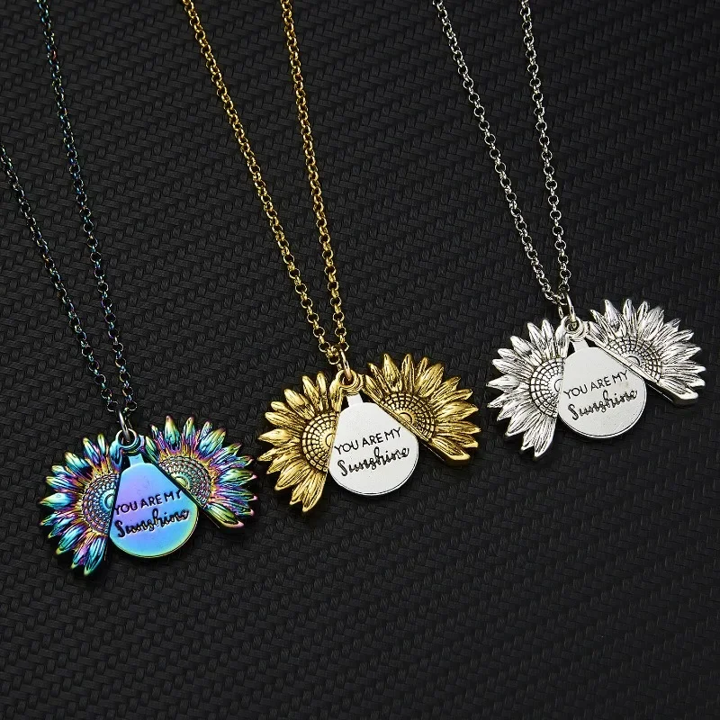 You Are My Sunshine Sunflower Necklaces For Women Rose Gold Silver Color Long Chain Sun Flower Female Pendant Necklace Jewelry