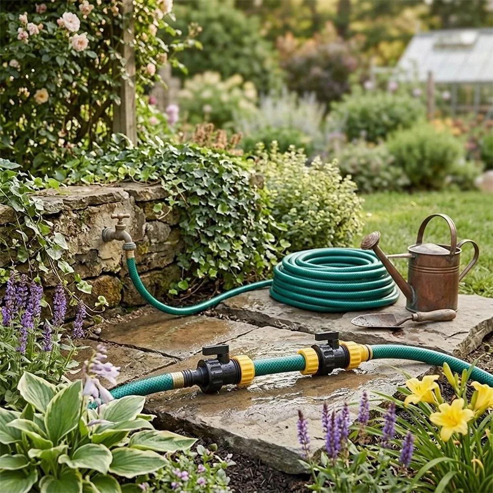 2 Piece 1/2 Inch Garden Hose Inline Shut-Off Valve Set for Connecting and Regulating Water Pipes in Outdoor Settings