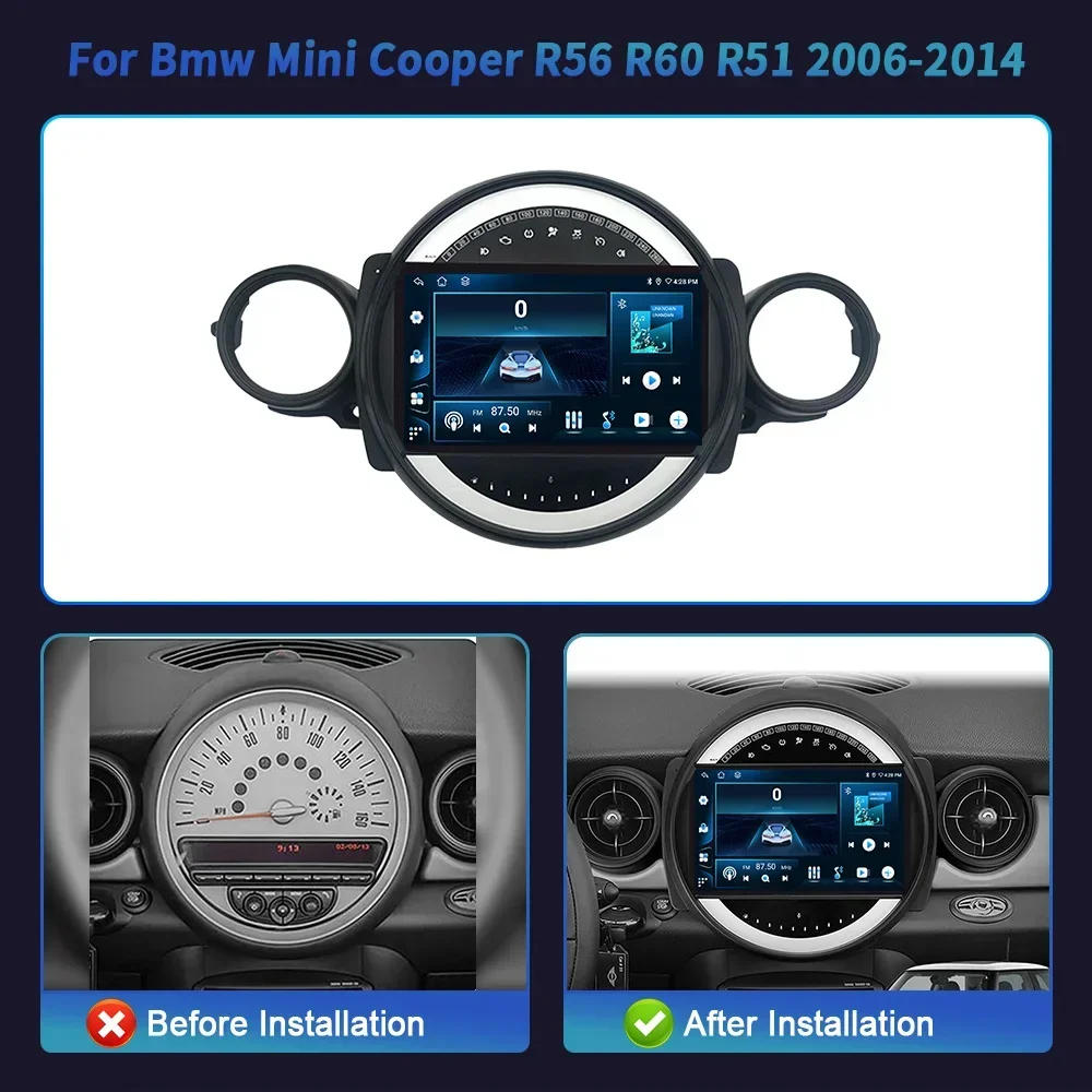 Android 14 For BMW Mini Cooper R56 R60 R51 2006-2014 Car Radio Multimedia Navigation 4G Wireless Bluetooth Carplay Screen Stereo