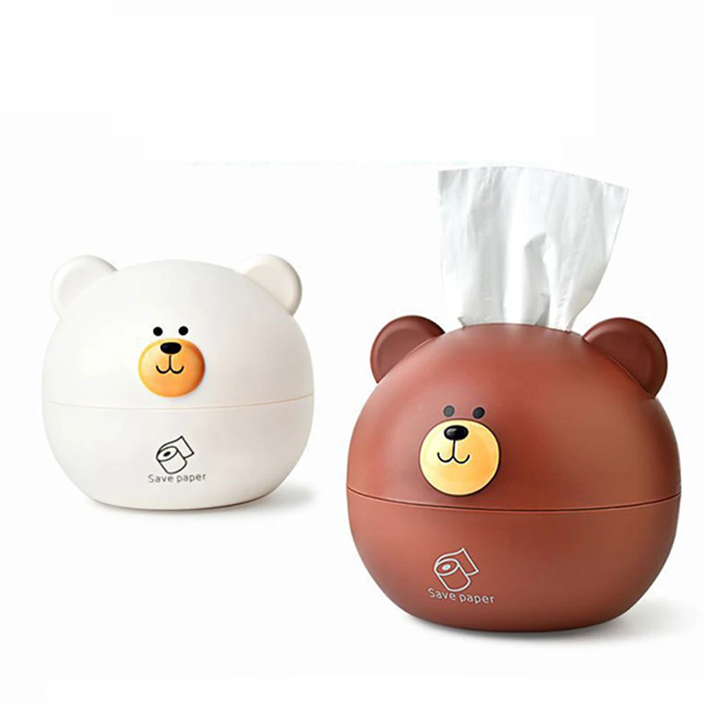 

Cartoon Bear Tissue Box Paper Holder Storage Container Home Office Hotel Brown Easy Refill Rolling Lid Decorative Indoor Outdoor
