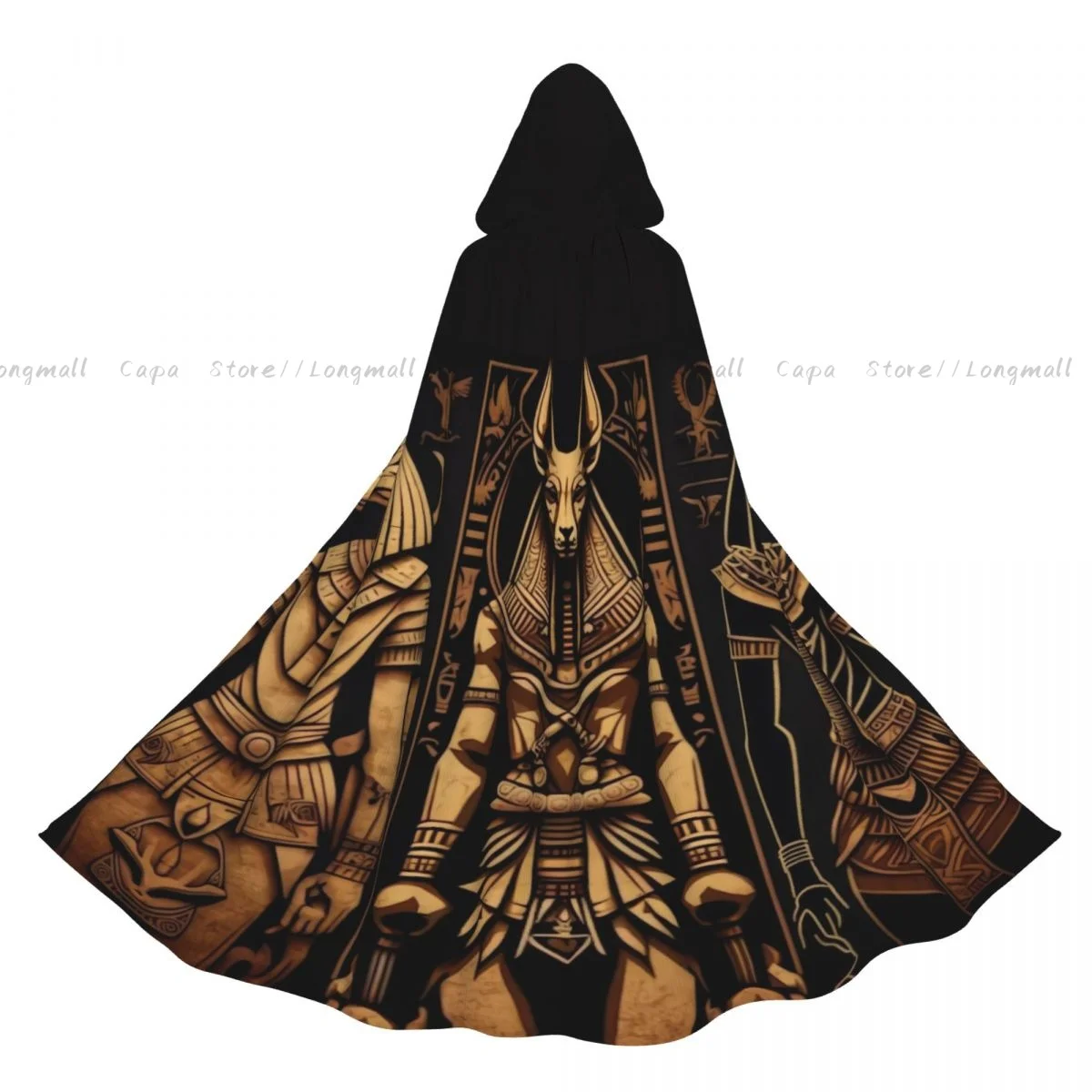 

Adult Halloween Egyptian Print Cloak Cape Hooded Medieval Costume Full Length Dress Coat