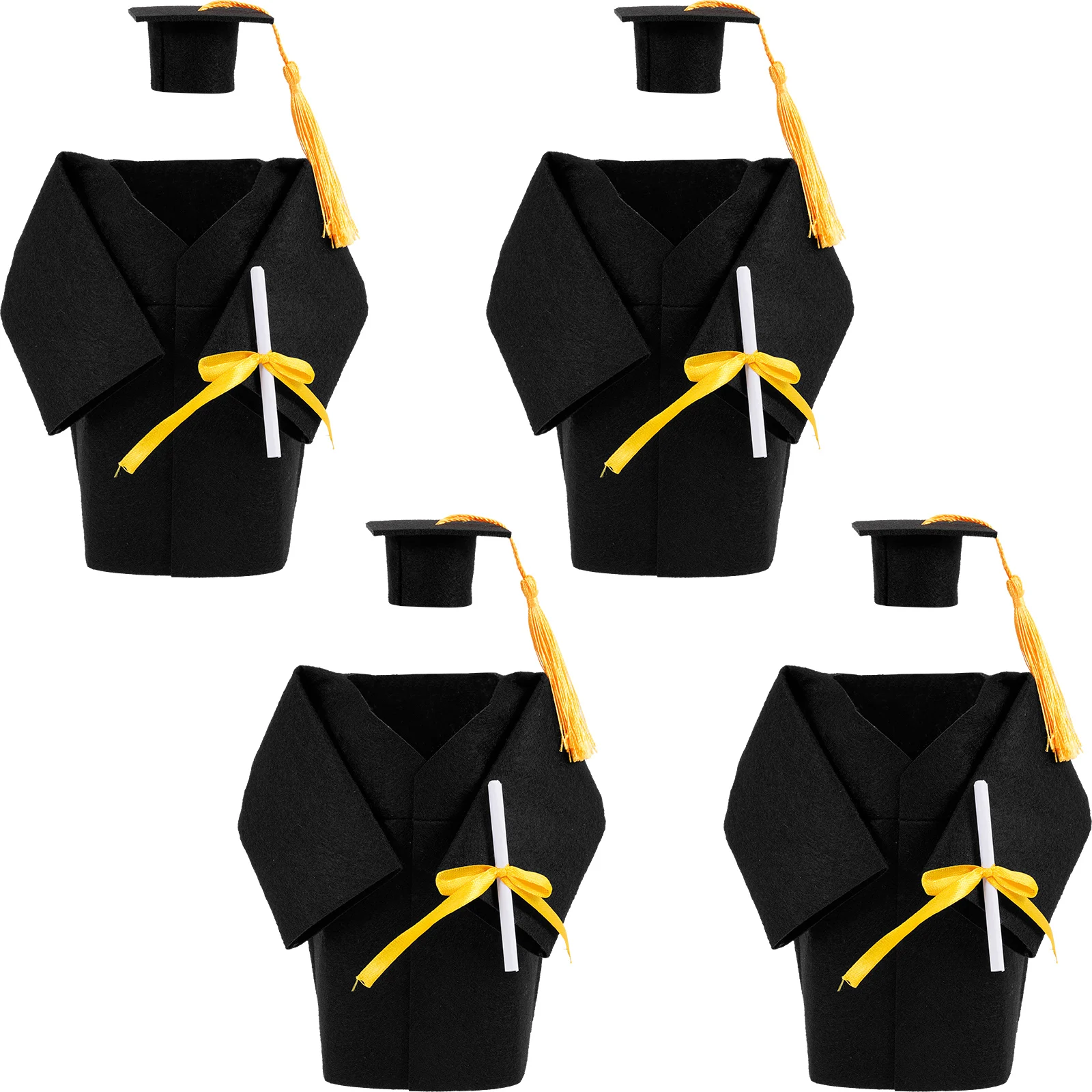 

4 set 4 Sets Graduation Cap Decorations Mini Doctor Hat Bottle Toppers Black Set Reusable Beverage Stoppers Party Favors Glass