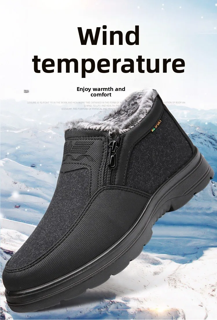 Herren Winter Fleece-gefütterte Warme Slip-On Stiefel mit Seitenreißverschluss Rutschfeste Dicke Sohle Thermo-Baumwollschuhe für Ältere – Detail 4