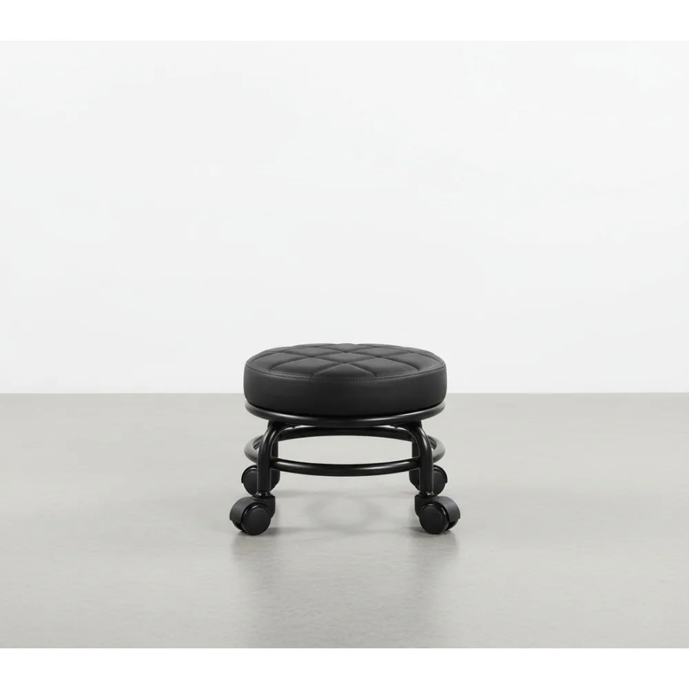 

Low Rolling Stool with Wheels for Manicure, Mechanic, Home Office, Garage - Durable PU Leather Seat