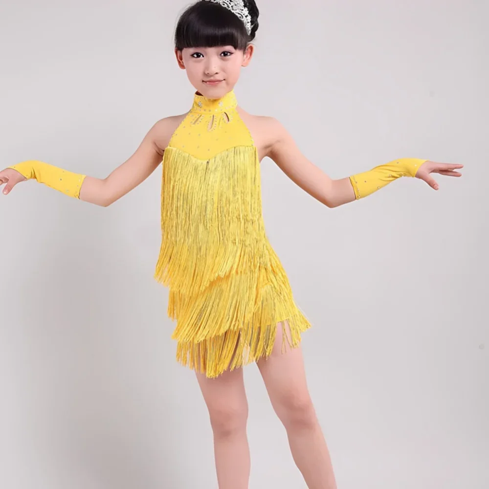 

Latin Dance Dress Kids Tassel Fancy Dance Dress Outfits for Cha Cha Latin Salsa Tango Girls Professional Performance Costumes
