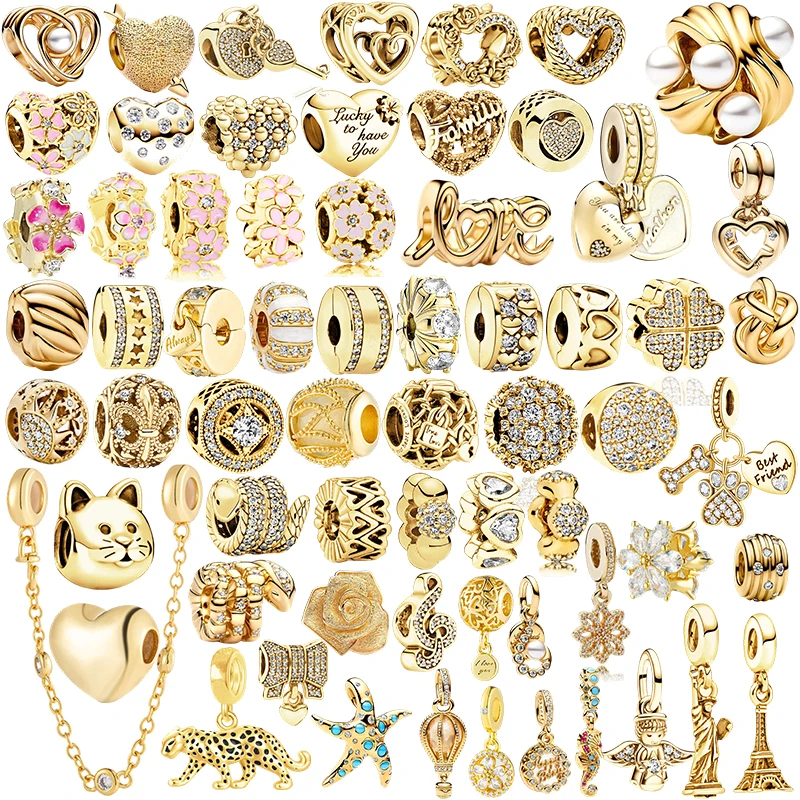 

Новые горячие сверкающие позолоченные бусины-подвески, подходят для оригинального серебряного браслета в виде змеи, ожерелья, бусины для ювелирных изделий своими руками, женский подарок