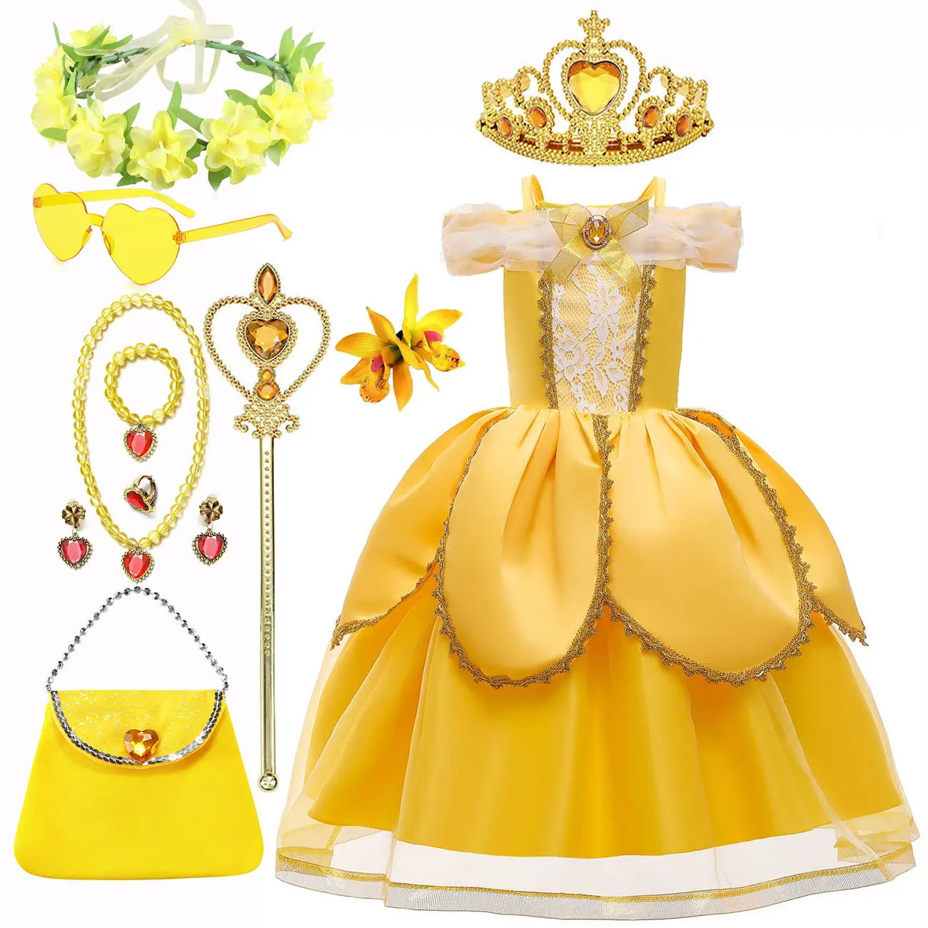 

Disney 2024 Princess Dress Halloween Girls Beauty and the Beast Cospaly Belle Dress Kids Belle Costumes Party Carnival Vestido