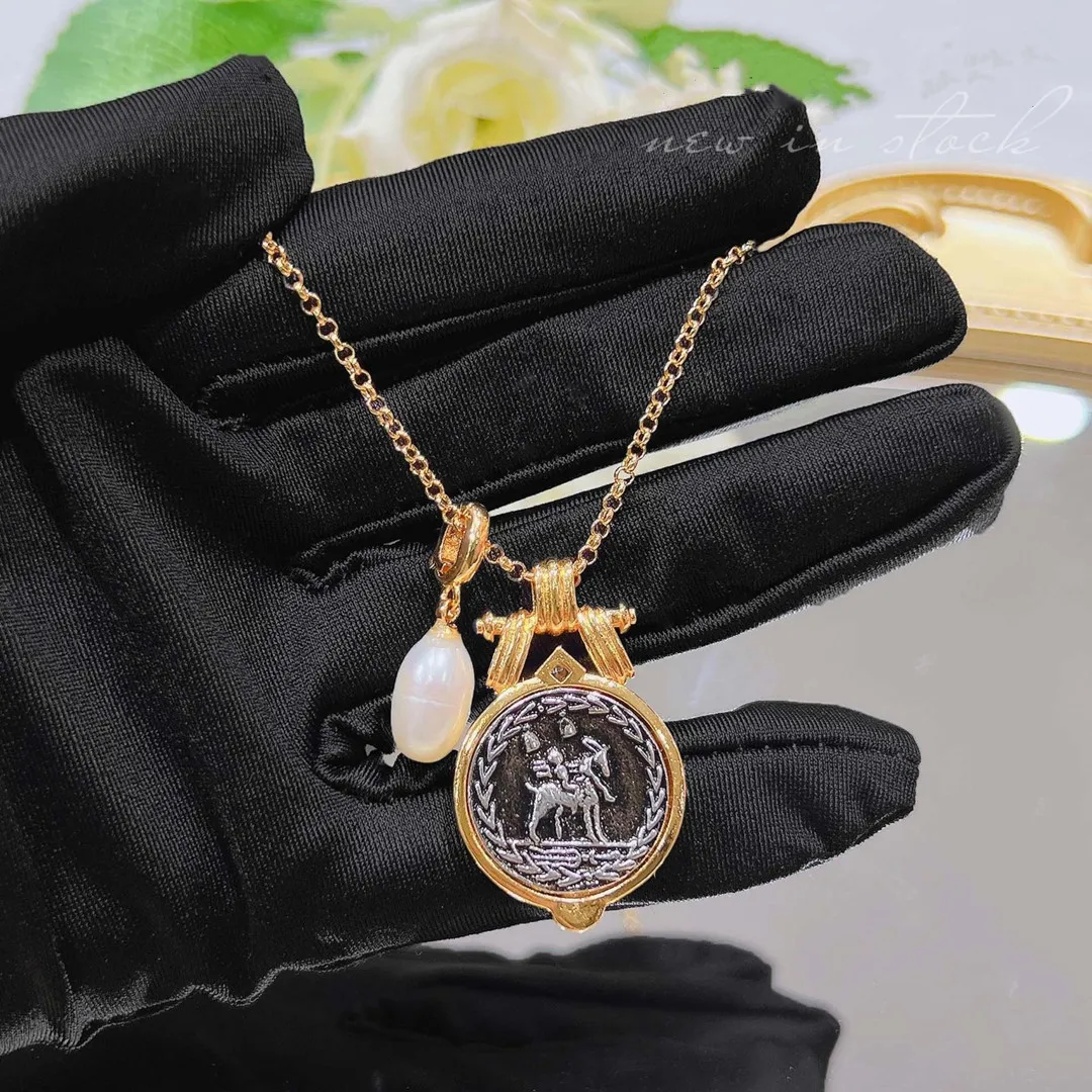 9K Gold Vintage Luxury Replica Double Side Engraved Apollo Helios Coin Pendant Chain Necklace Cameos Victorian Intaglios Jewelry