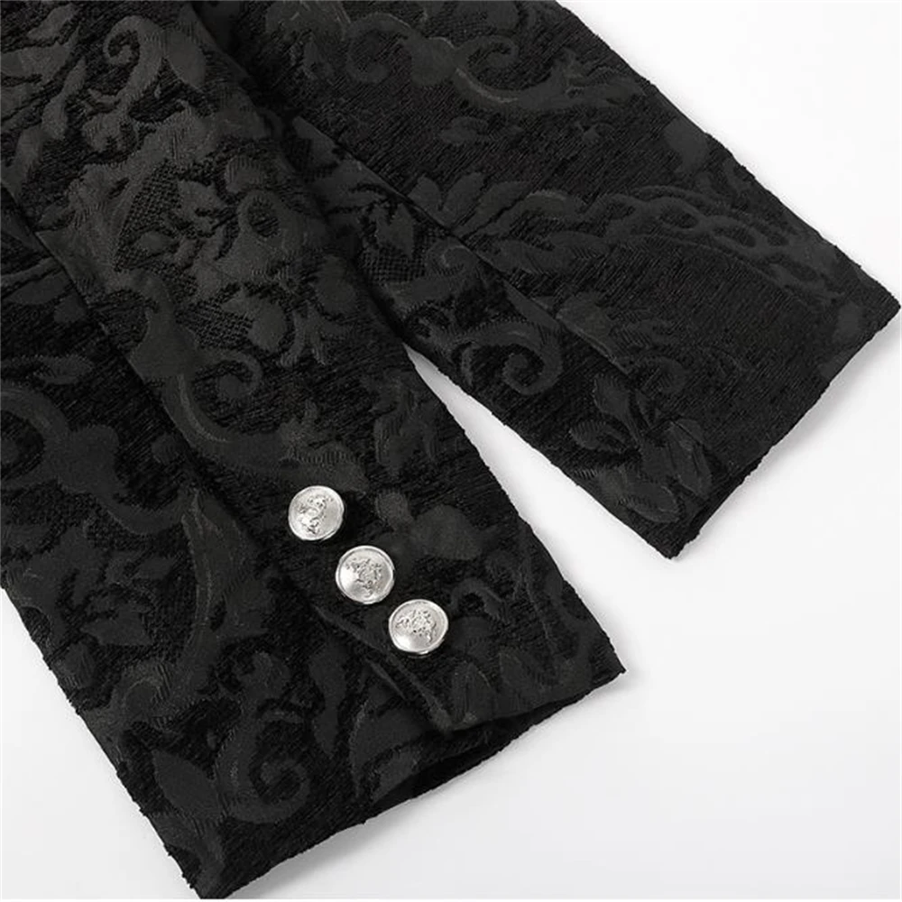 Adult Men Medieval Cosplay Black Jackets Devil Fashion Gothic Steampunk Tailcoat Costume Black Brocade Damask Wedding Halloween