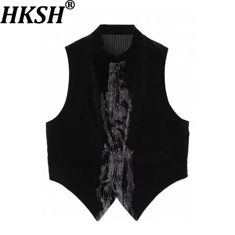 HKSH Spring Summer New Men Tide Dark Waistcoat Women Tie-dye Tiger Print Multi-pockets Velvet Printed Vest Chic Ins Vibe HK20871