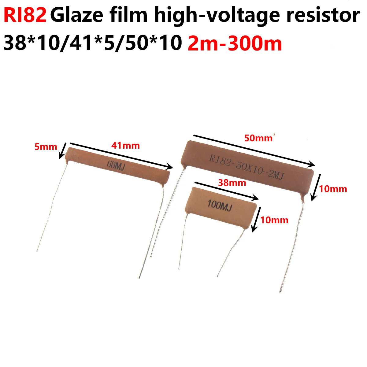 2PCS High Voltage Resistor RI82 1G 500M 100M 68M 50M 30M 10M 2M 200K 50K High Voltage Resistance of Flat Glass Glaze