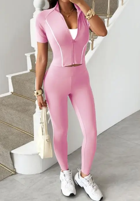 

2025 Autumn and Winter Sports Style Zipper T-Shirt Yoga Pants Set Women's Clothing