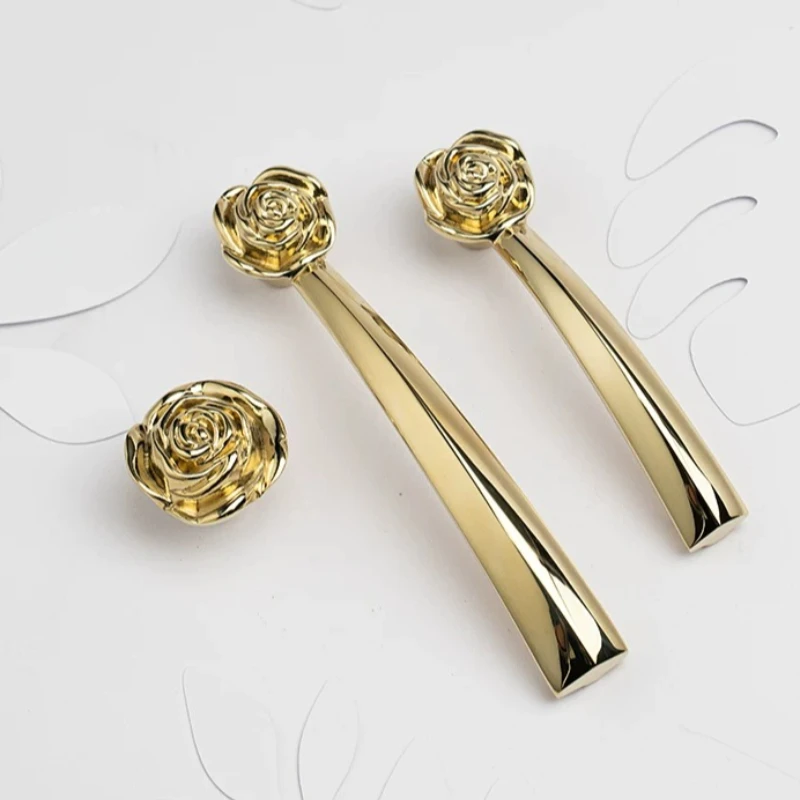 Französischer Luxus-Knopfgriff für Kleiderschrank, Schlafzimmer, Goldfarben, Möbelbeschlag, glänzender, rosengenarbter Massivmessing-Griff für Schuhschrank, Tür und Schublade – Detail 4