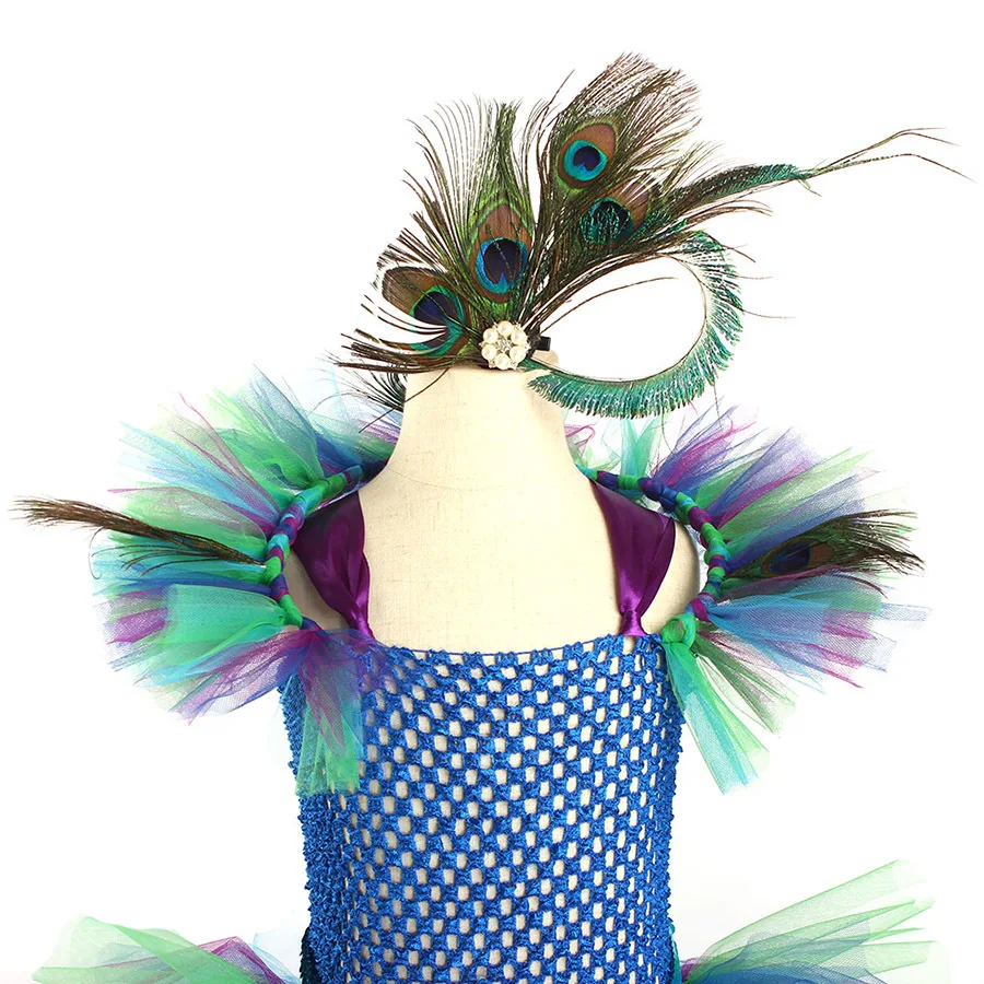 Peacock Enfant Kleid, Pfauenfeder-Cosplay, Karnevalskostüme für Kinder, Halloween, Karneval, Purim, Pfauen-Prinzessinnen-Set – Detail 14