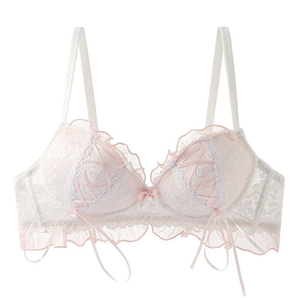 

Lingerie Bowknot Wireless Deep V Bra Lolita Sweet Mesh Flower Underwear for Women Shockproof Anti-sagging Lace Push Up Bra Girls