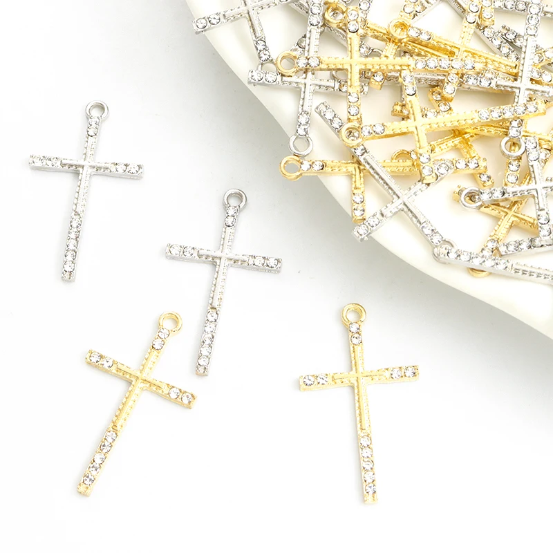 10pcs y2k Crystal Rhinestones Thin Long Cross Charms Trendy Simplicity Jewelry Accessories For Men Women Making Necklace Earring