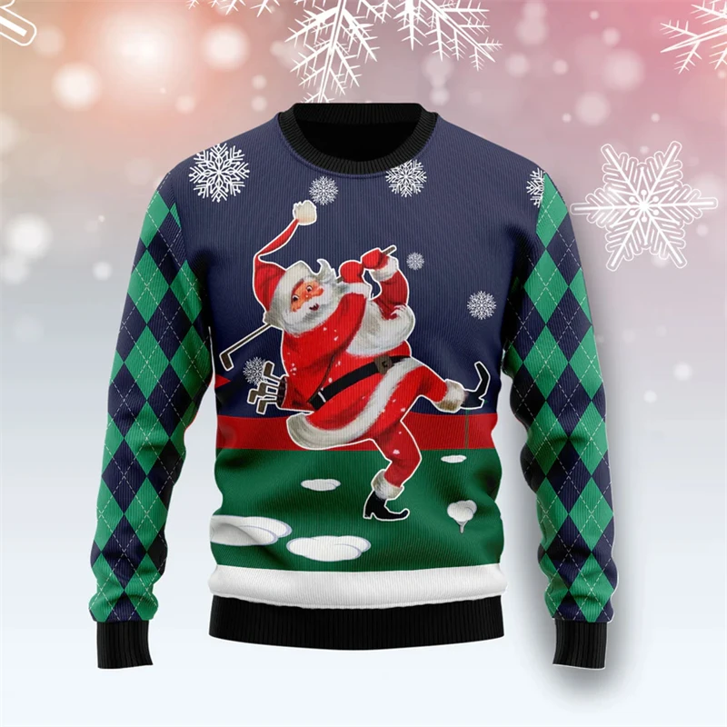 Nuevo en Golf Santa feo suéter de Navidad moda divertida vacaciones Navidad 3D impreso hombres sudadera Casual chándal suelto jerseys