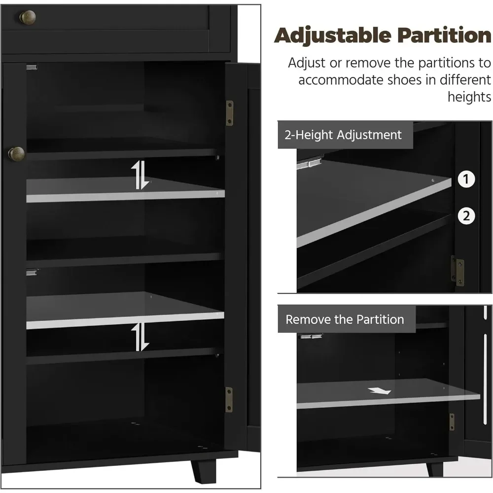 Shoe Cabinet, 4-Tier Entryway Shoe Storage Cabinet with Adjustable Shelves, Wooden Shoe Rack Organizer