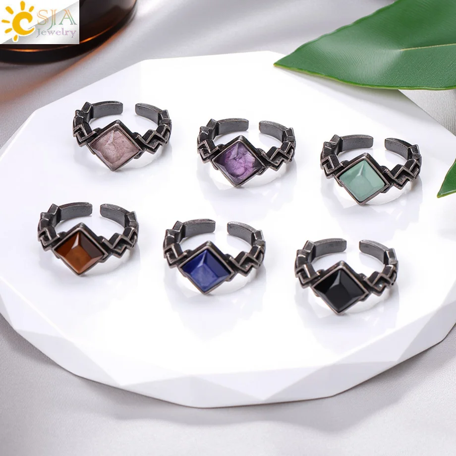 

Открытое кольцо из натурального камня, целебный аметист, тигровый глаз, кристалл, винтажные регулируемые кольца на палец для мужчин и женщин, ювелирные изделия, подарок H787