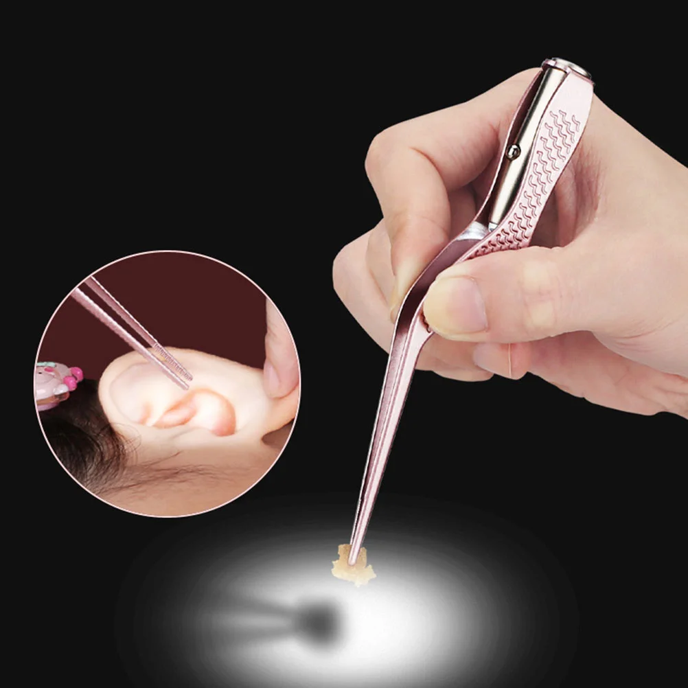 Ear Pick Tweezer Earwax Removal Earpick Picking Tool Curette Cleaner Cleaning Pink LED Child