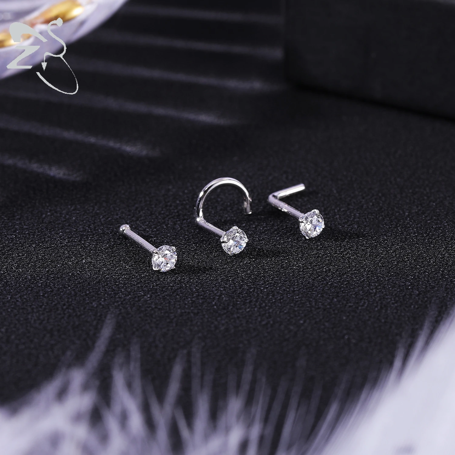 ZS 1 STÜCK 18/20G 925 Sterling Silber Nasenstecker Goldfarbe Kristall Nasenpiercings Schraube L-Form Retainer Nasenloch Piercing 2-3,5 mm – Detail 8